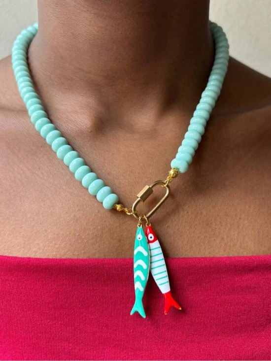 Anthropologie Jewelry - Coastal Fish Charm Beaded Necklace – Summer Beach Statement Jewelry